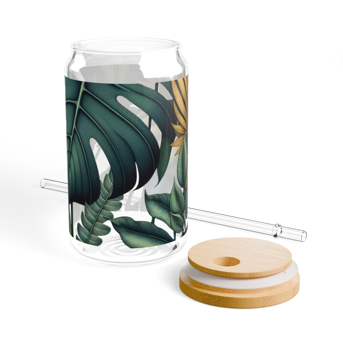 Tropical Sipper Glass, 16oz Tropical Sipper, Eco-Friendly Glass Drinkware, Summer Party Essentials, Gift for Plant Lovers, Home Bar Decor