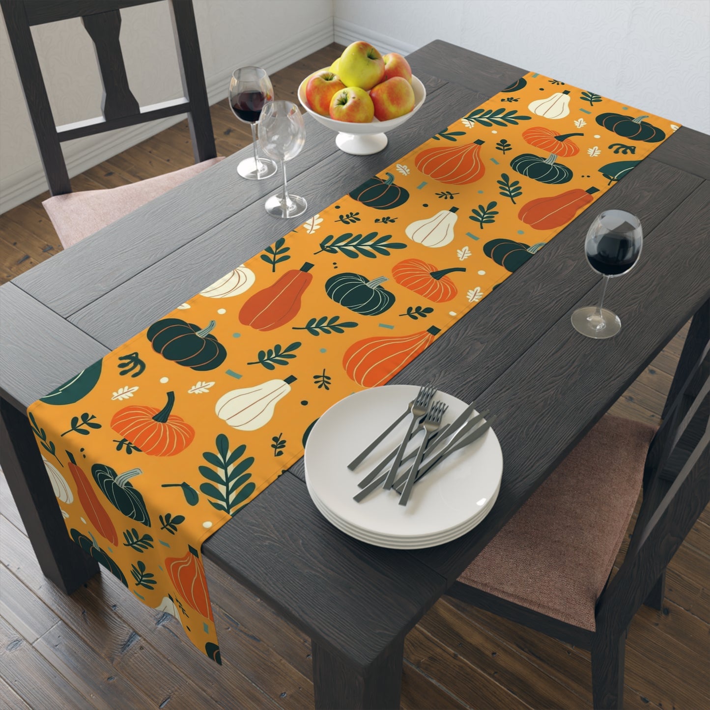 Harvest Pumpkin Table Runner, Autumn Decor, Thanksgiving Table Setting, Cotton Tablecloth, Fall Home Decor, Rustic Dining