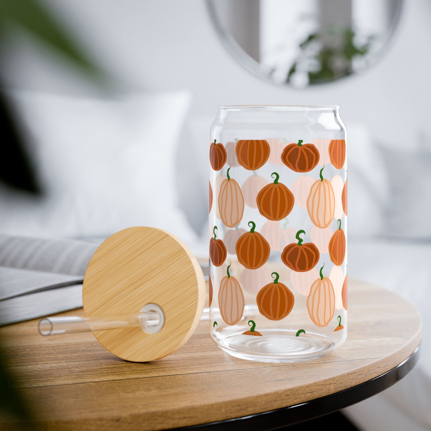 Pumpkin Sipper Glass, Clear Drinking Jar for Fall, Halloween Decor, Eco-Friendly Beverage Container, Cute Gift Idea, Perfect for Cozy Nights