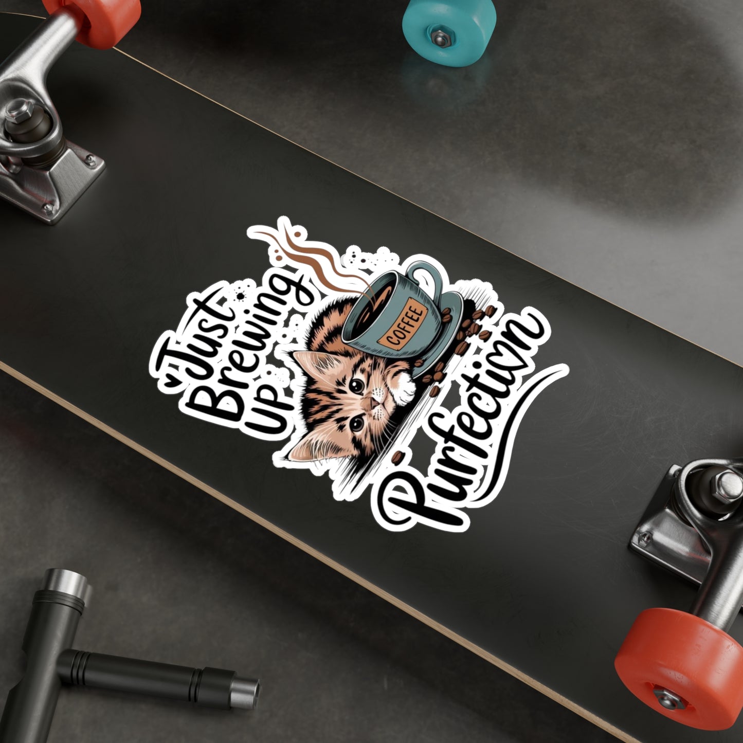 Cozy Coffee Cat Kiss-Cut Vinyl Decal