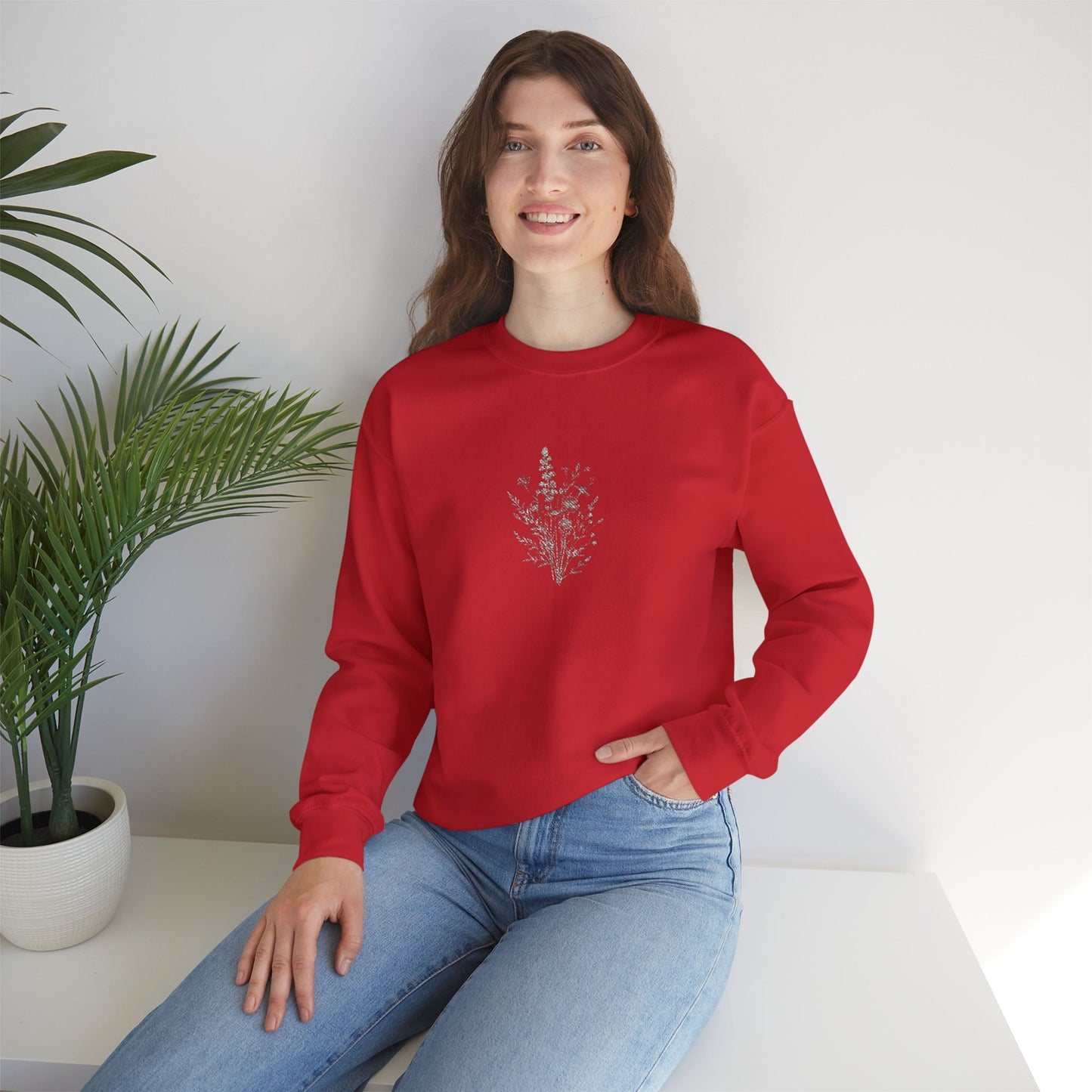 Botanical Minimalist Crewneck Sweatshirt, Cozy Sweatshirt, Casual Pullover, Gifts for Her, Spring Fashion, Eco-Friendly Apparel