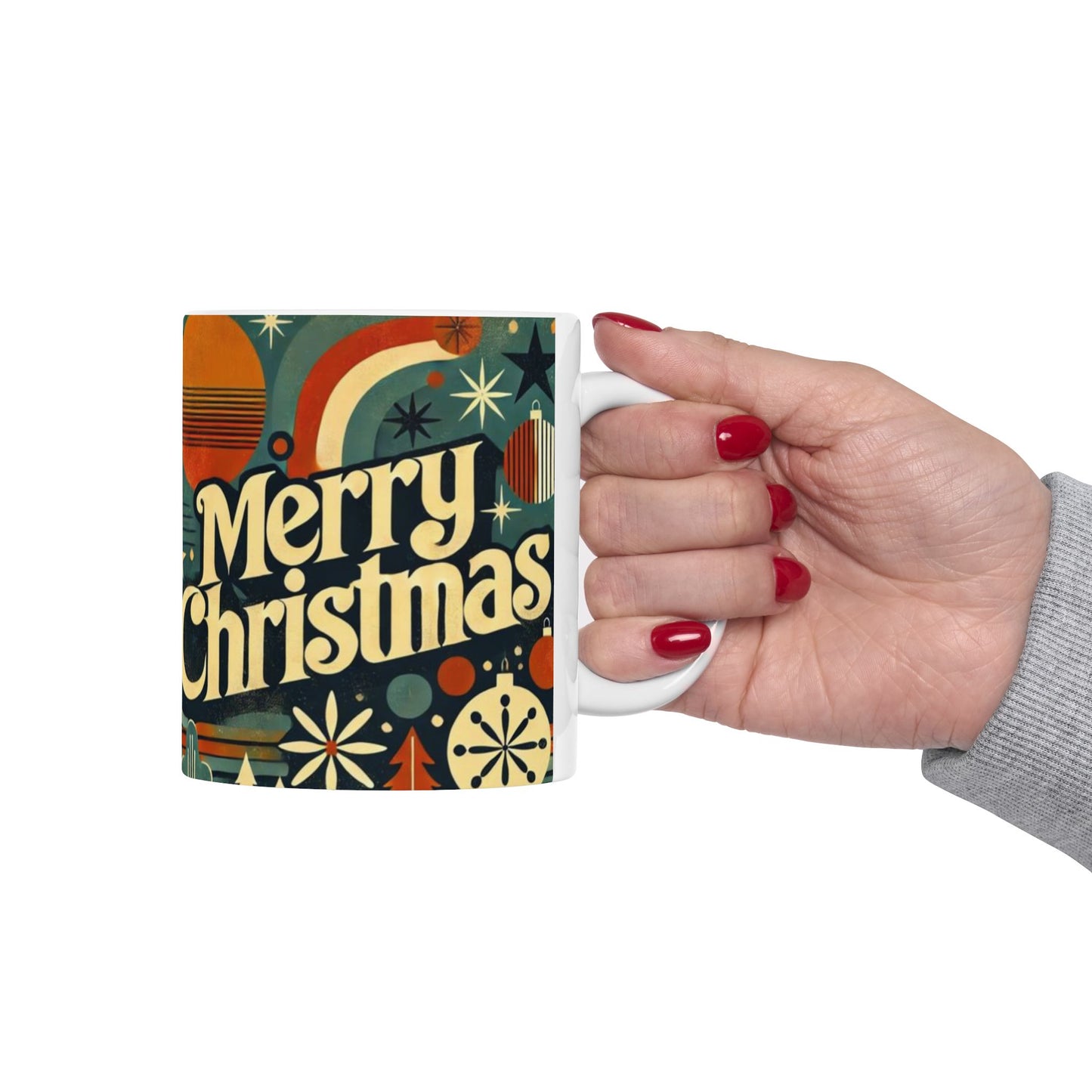 Vintage Retro Merry Christmas Ceramic Mug - Festive Drinkware for Holiday Cheer, Gift for Coffee Lovers, Christmas Celebration, 11oz & 15oz