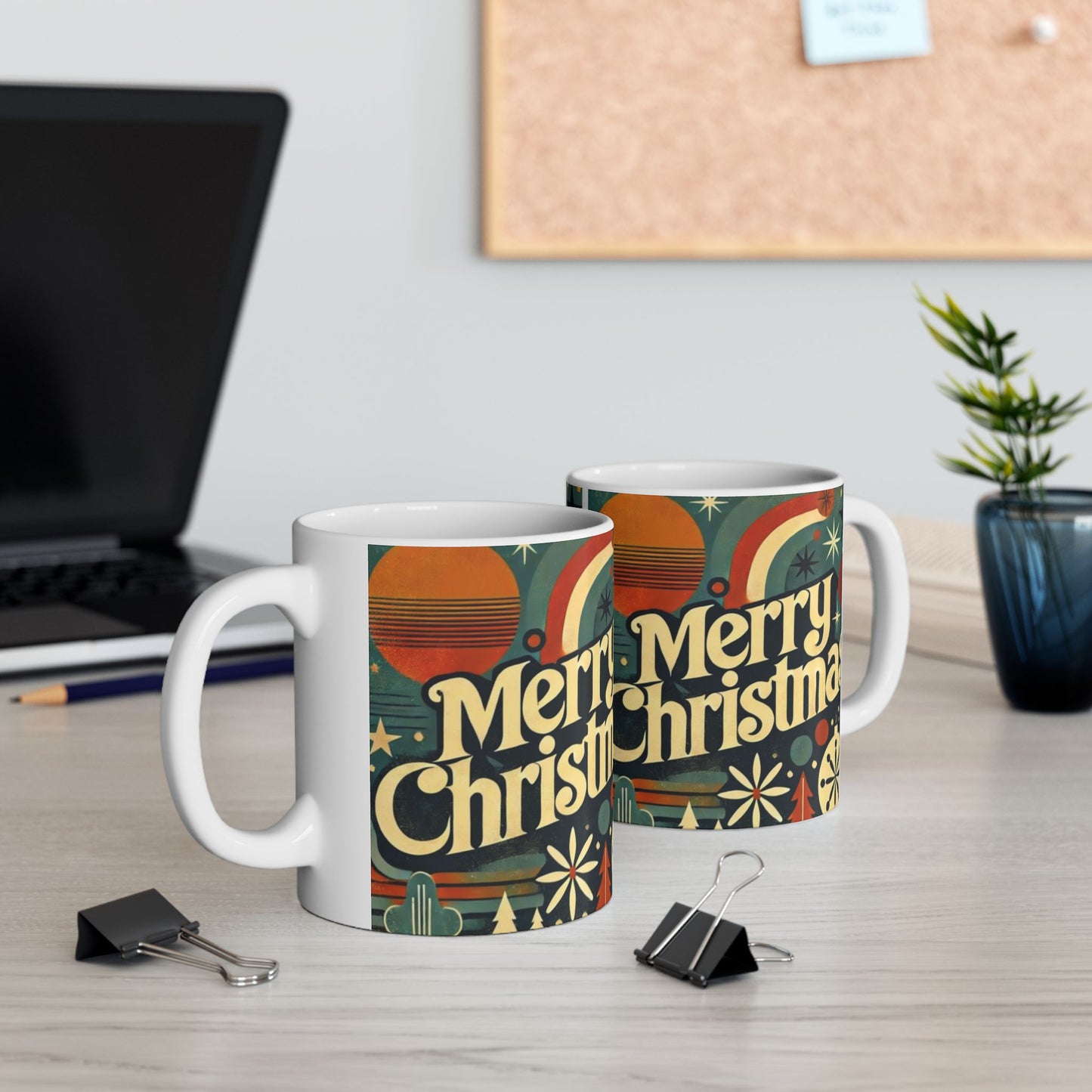 Vintage Retro Merry Christmas Ceramic Mug - Festive Drinkware for Holiday Cheer, Gift for Coffee Lovers, Christmas Celebration, 11oz & 15oz
