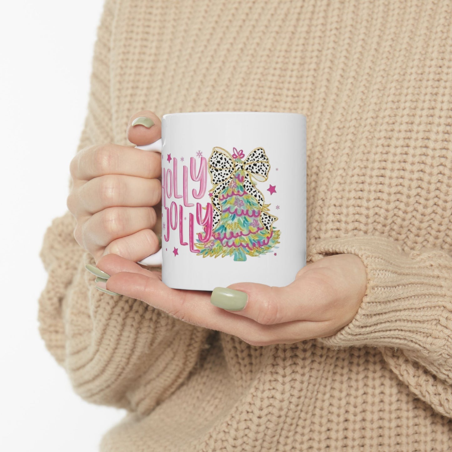 Holly Jolly Festive Ceramic Mug - Holiday Cheer, Christmas Gift, Coffee Lover, Cute Design, Fun Decor