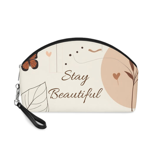 Botanical Makeup Bag - Stay Beautiful, Cosmetic Pouch, Travel Toiletry Case, Gift for Her, Floral Makeup Organizer