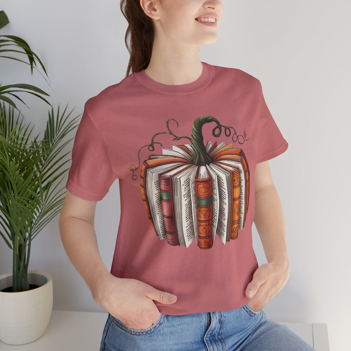 Fall Pumpkin Books Unisex Tee - Cozy Autumn T-Shirt for Book Lovers