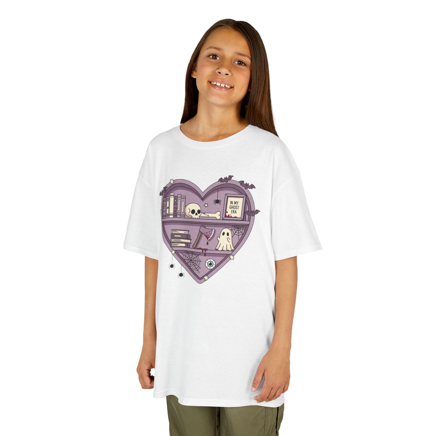 Ghost Heart Kids Tee, Cute Kids T-Shirt, School Spirit Shirt, Birthday Gift for Kids, Cute Graphic Tee