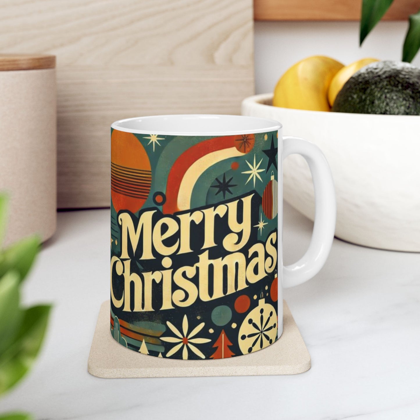 Vintage Retro Merry Christmas Ceramic Mug - Festive Drinkware for Holiday Cheer, Gift for Coffee Lovers, Christmas Celebration, 11oz & 15oz