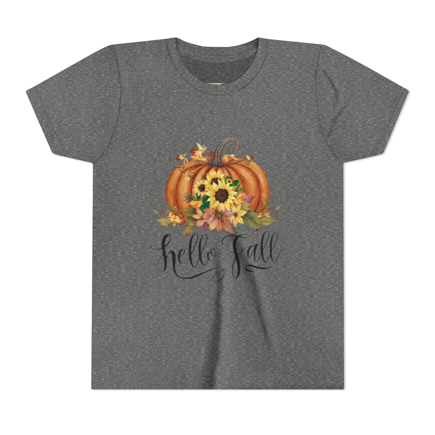 Fall Pumpkin Graphic Youth Tee, Autumn Kids T-Shirt, Hello Fall Shirt, Seasonal Apparel for Kids, Halloween, Thanksgiving Outfit