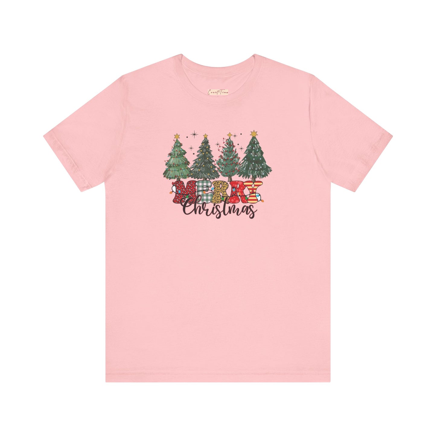 Merry Christmas Unisex Tee, Holiday T-Shirt, Christmas Gift, Festive Apparel, Tree Print Shirt, Seasonal Wear