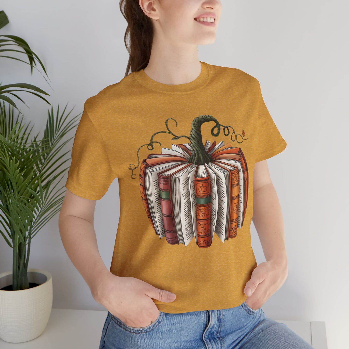 Fall Pumpkin Books Unisex Tee - Cozy Autumn T-Shirt for Book Lovers