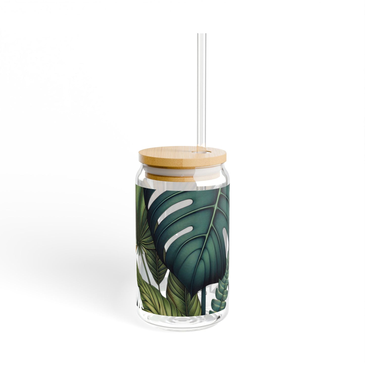 Tropical Sipper Glass, 16oz Tropical Sipper, Eco-Friendly Glass Drinkware, Summer Party Essentials, Gift for Plant Lovers, Home Bar Decor