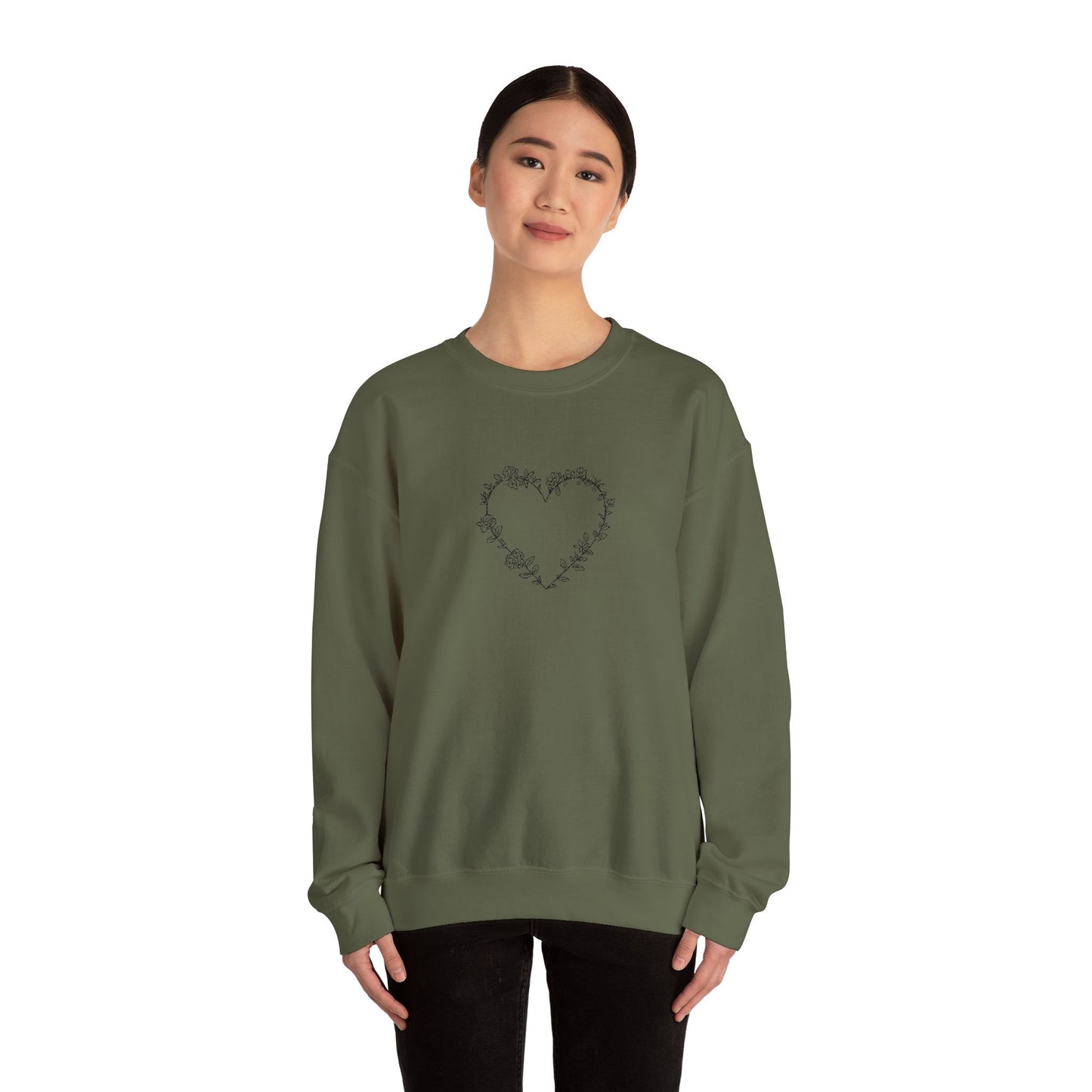 Romantic Floral Heart Sweatshirt, Cozy Gift, Unisex Crewneck, Valentine's Day, Casual Wear, Plant Lover's Gift, Everyday Comfort