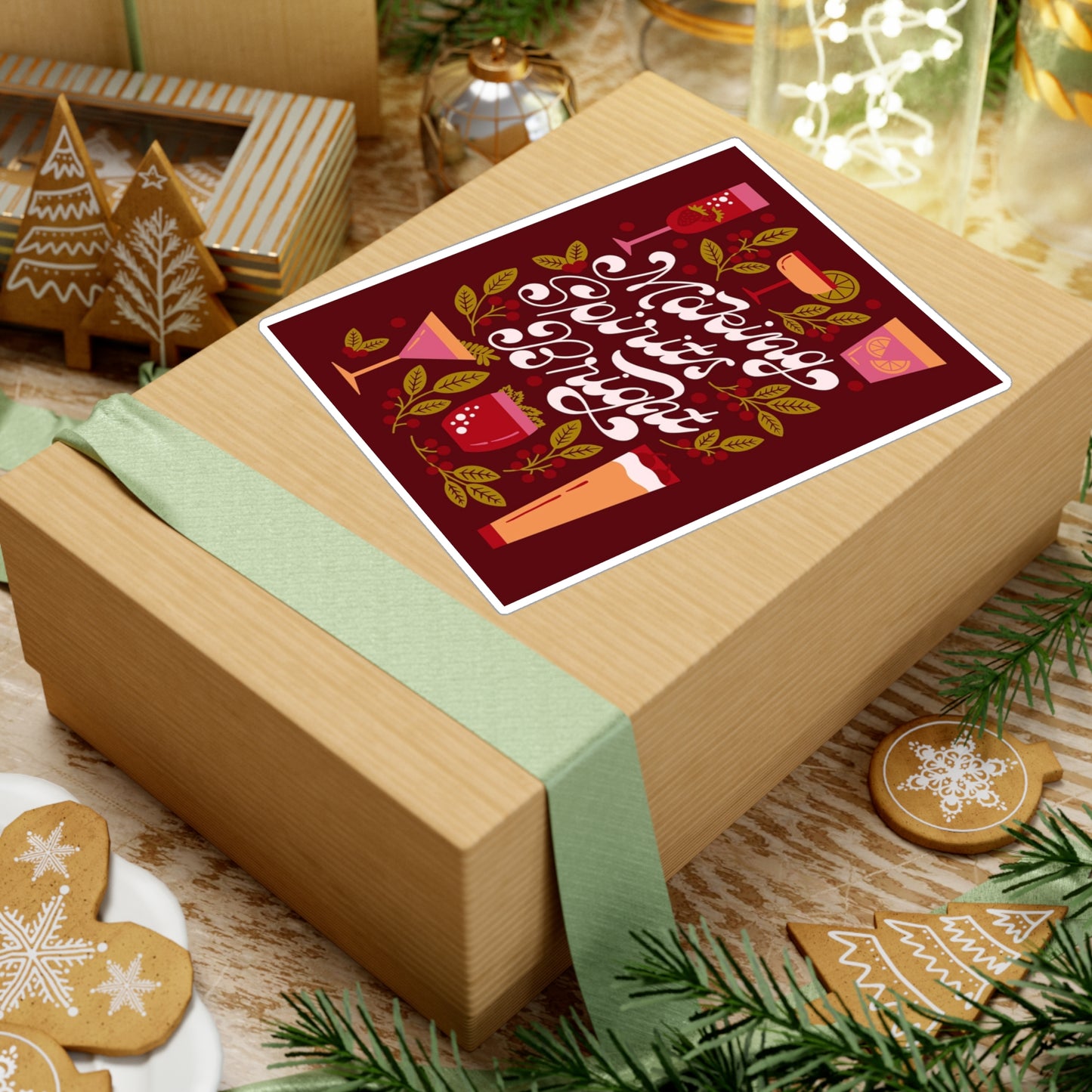 Festive Kiss-Cut Vinyl Decals | Making Spirits Bright Stickers for Party Decor, Holiday Gifts, Bar Decor, Home Decor, and Celebrations