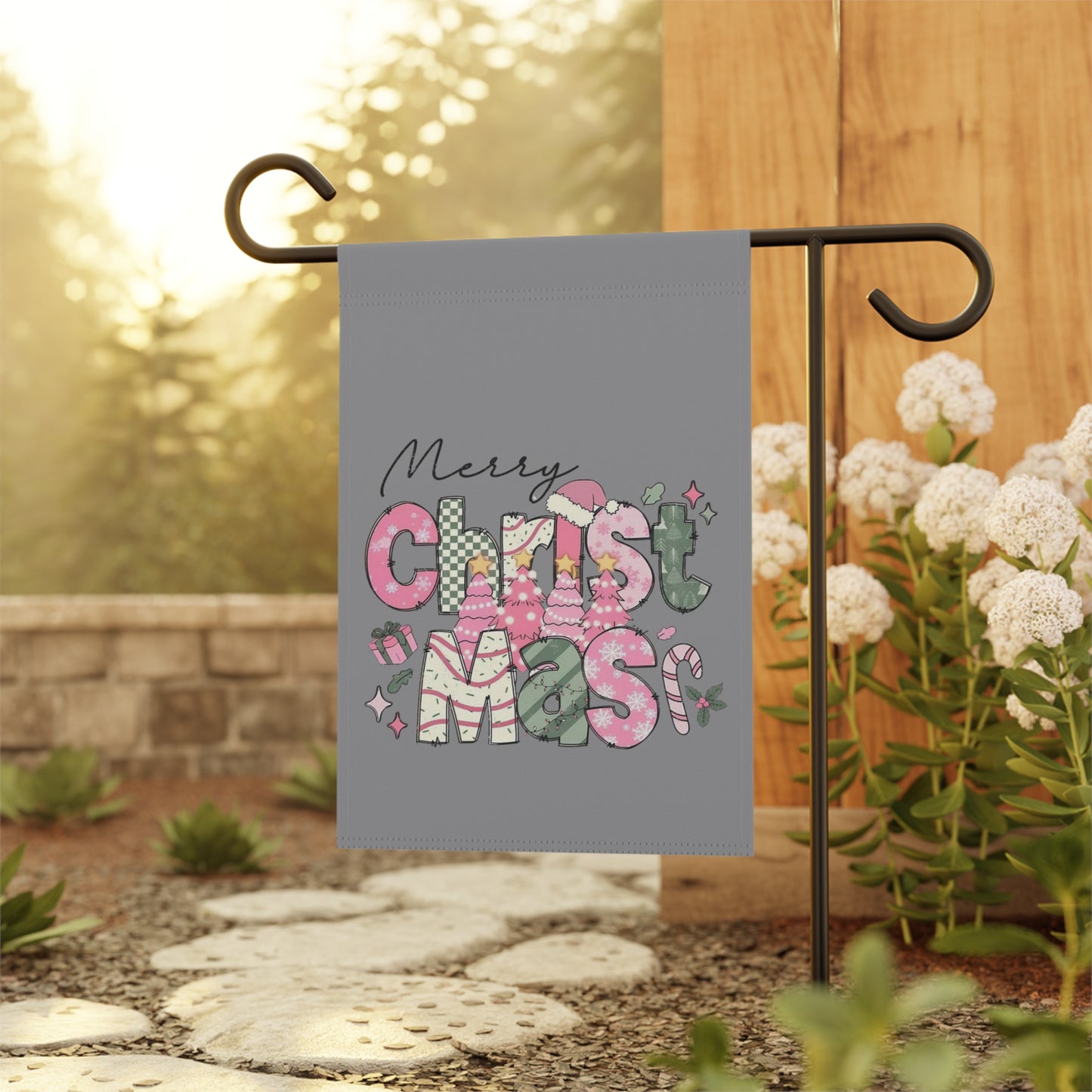 Merry Christmas Garden Banner, Festive Yard Decor, Holiday House Flag, Cheerful Outdoor Decoration, Seasonal Garden Sign