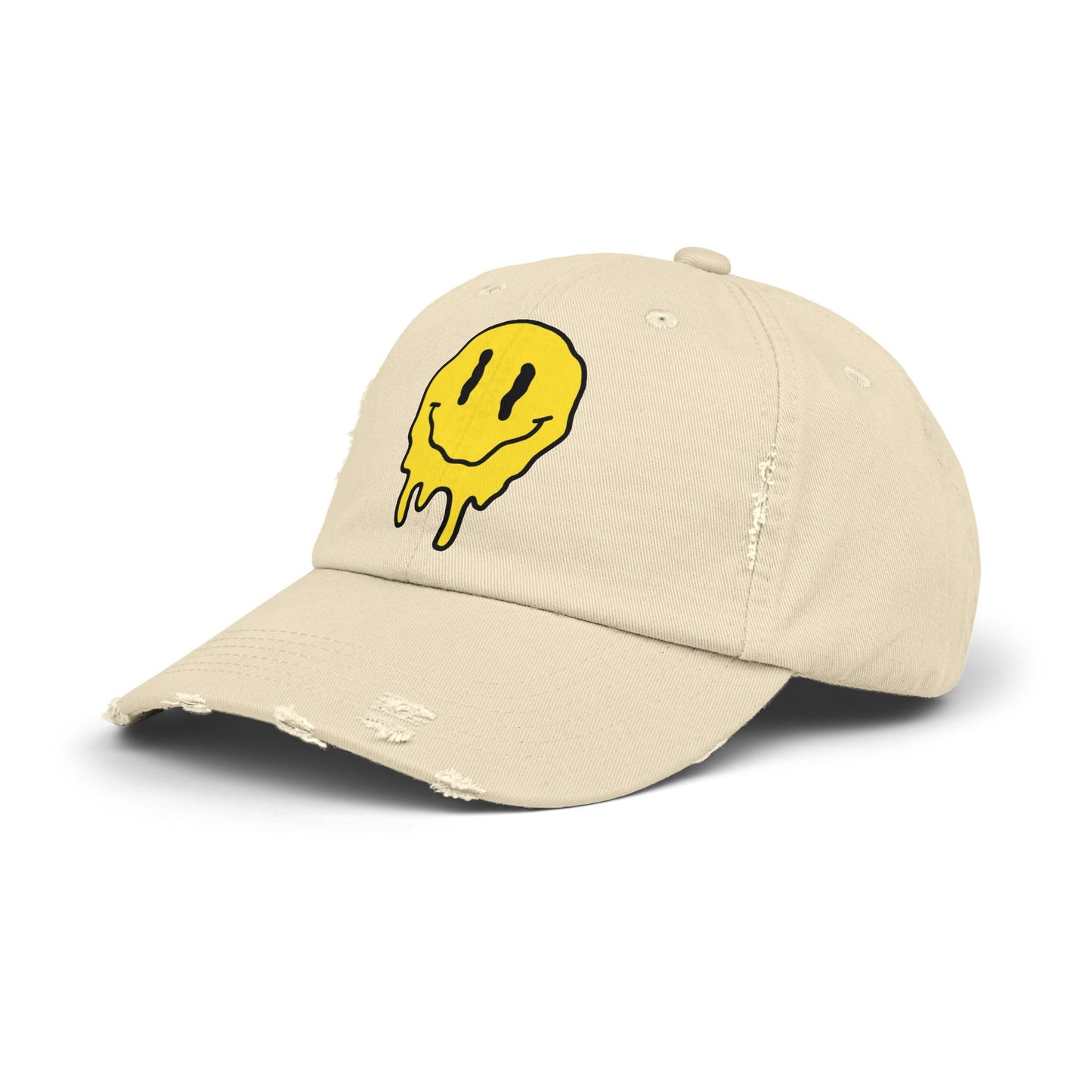 Smiley Face Distressed Cap | Unisex Hat for Casual Wear, Trendy Accessories, Gift Ideas for Friends, Summer Style, Streetwear