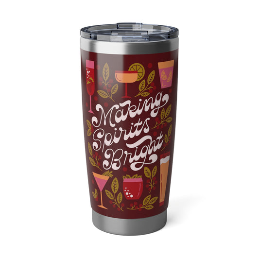 Vibrant Holiday Tumbler, Festive Drinkware, Christmas Gift, Cocktail Lover's 20oz Mug, Making Spirits Bright