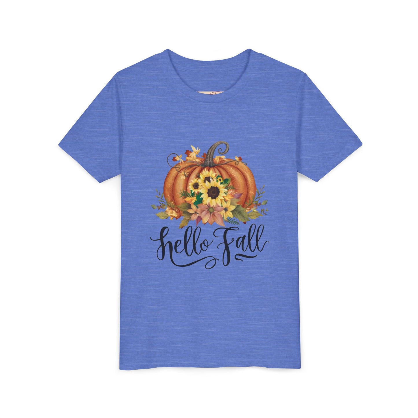 Fall Pumpkin Graphic Youth Tee, Autumn Kids T-Shirt, Hello Fall Shirt, Seasonal Apparel for Kids, Halloween, Thanksgiving Outfit