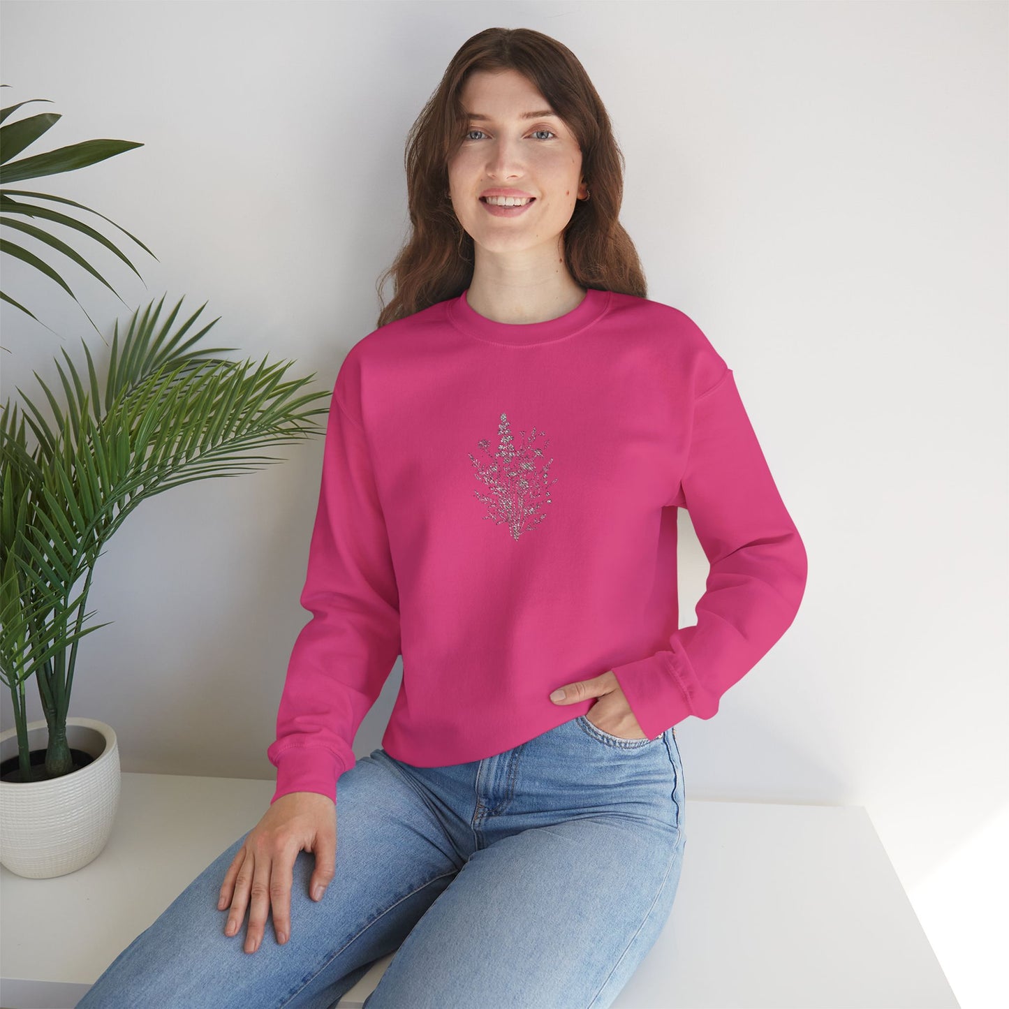 Botanical Minimalist Crewneck Sweatshirt, Cozy Sweatshirt, Casual Pullover, Gifts for Her, Spring Fashion, Eco-Friendly Apparel
