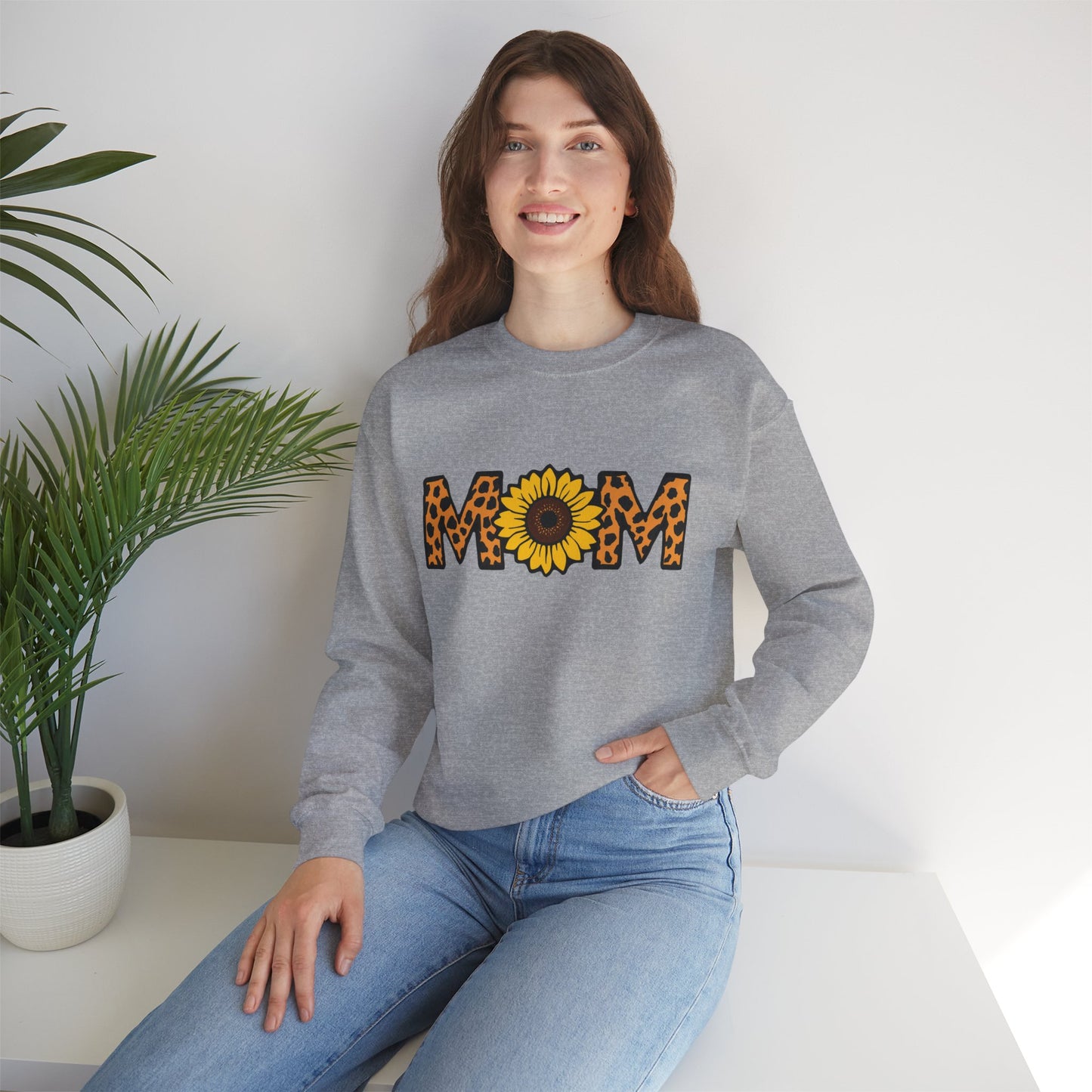 Sunflower Mom Crewneck Sweatshirt, Cozy Gift for Mothers, Mother's Day Apparel, Birthday Gift, Stylish Casual Wear