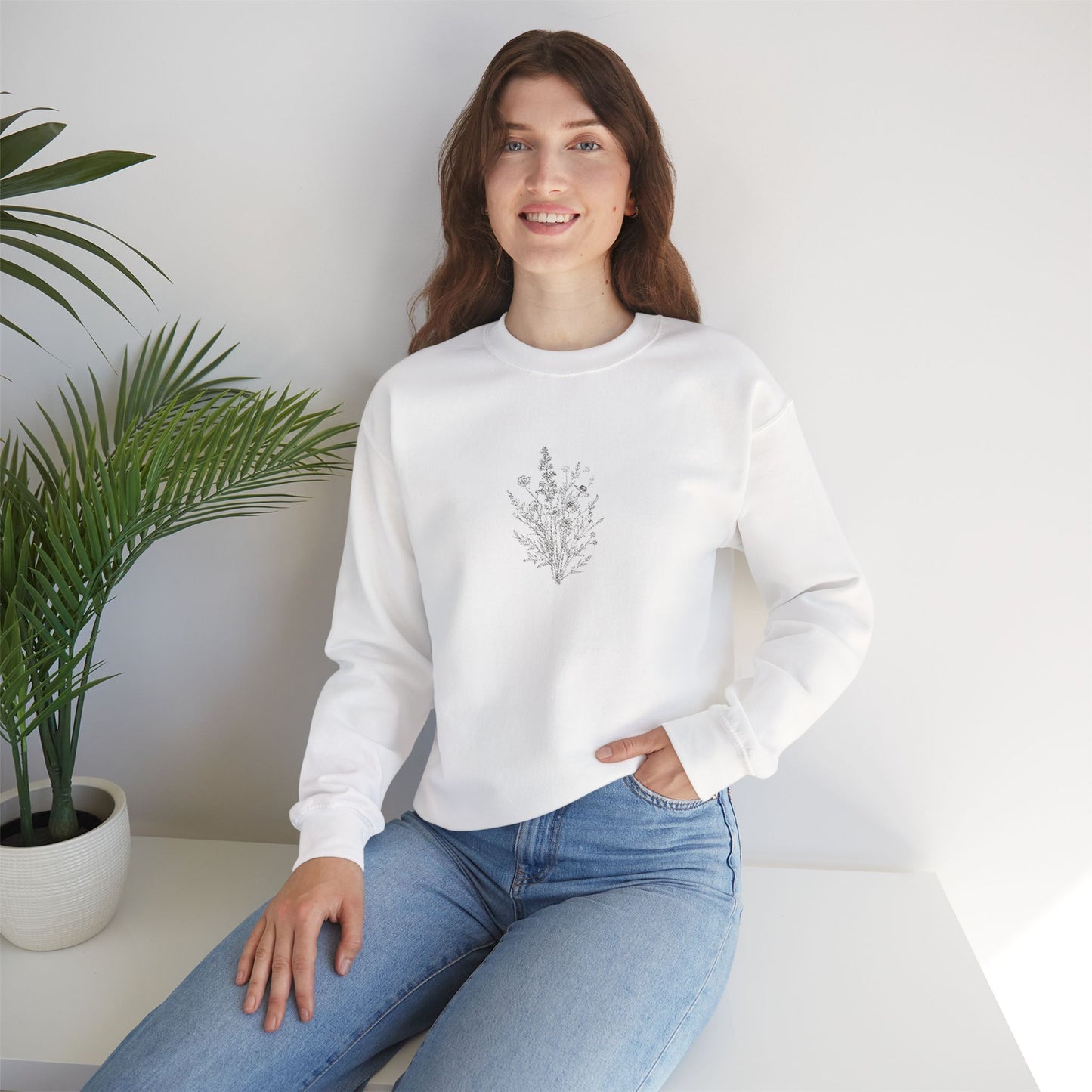 Botanical Minimalist Crewneck Sweatshirt, Cozy Sweatshirt, Casual Pullover, Gifts for Her, Spring Fashion, Eco-Friendly Apparel