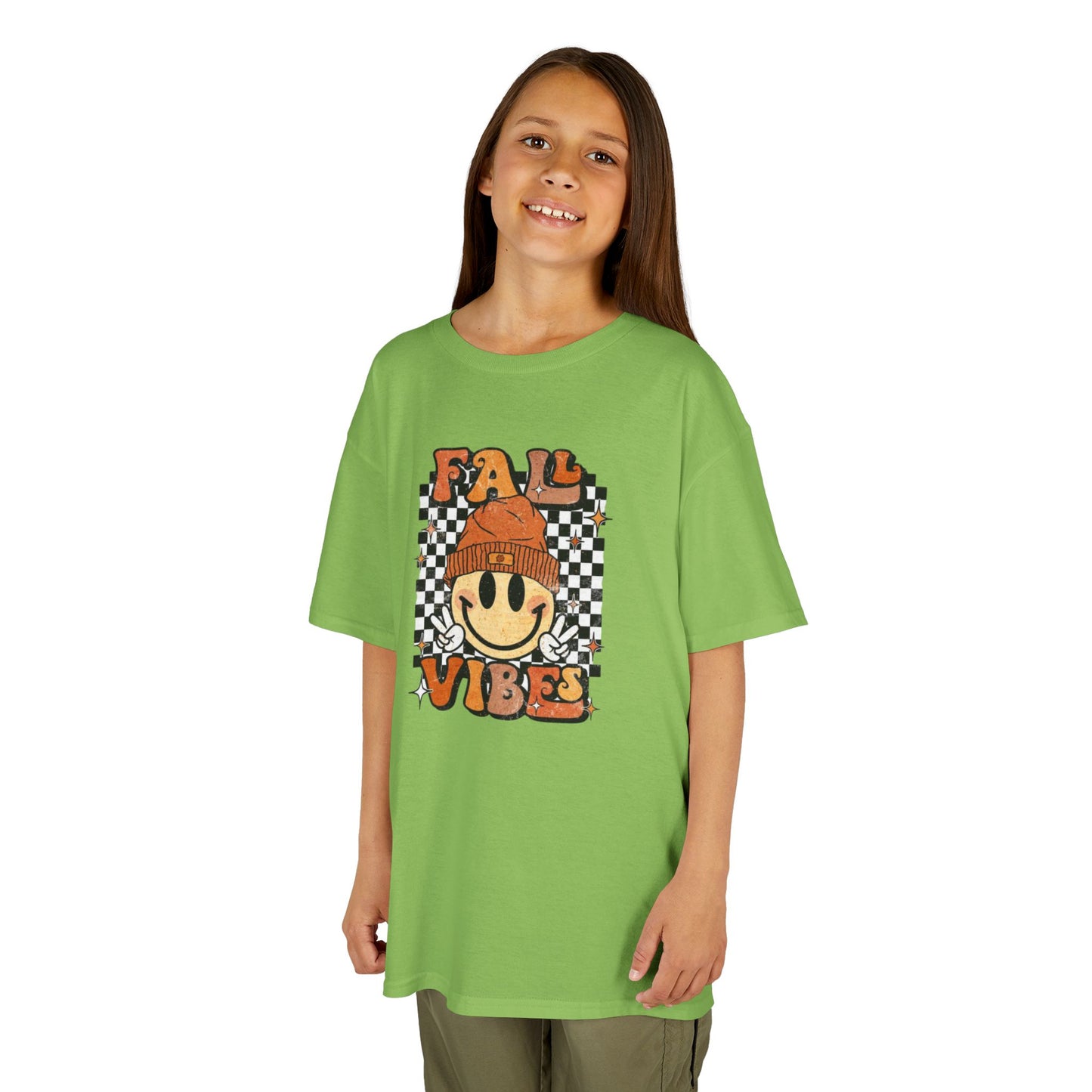 Fall Vibe Kids Tee - Cheerful Autumn T-Shirt, Kids Graphic Tee, Fall Seasonal Wear, Birthday Gift, Halloween Fun