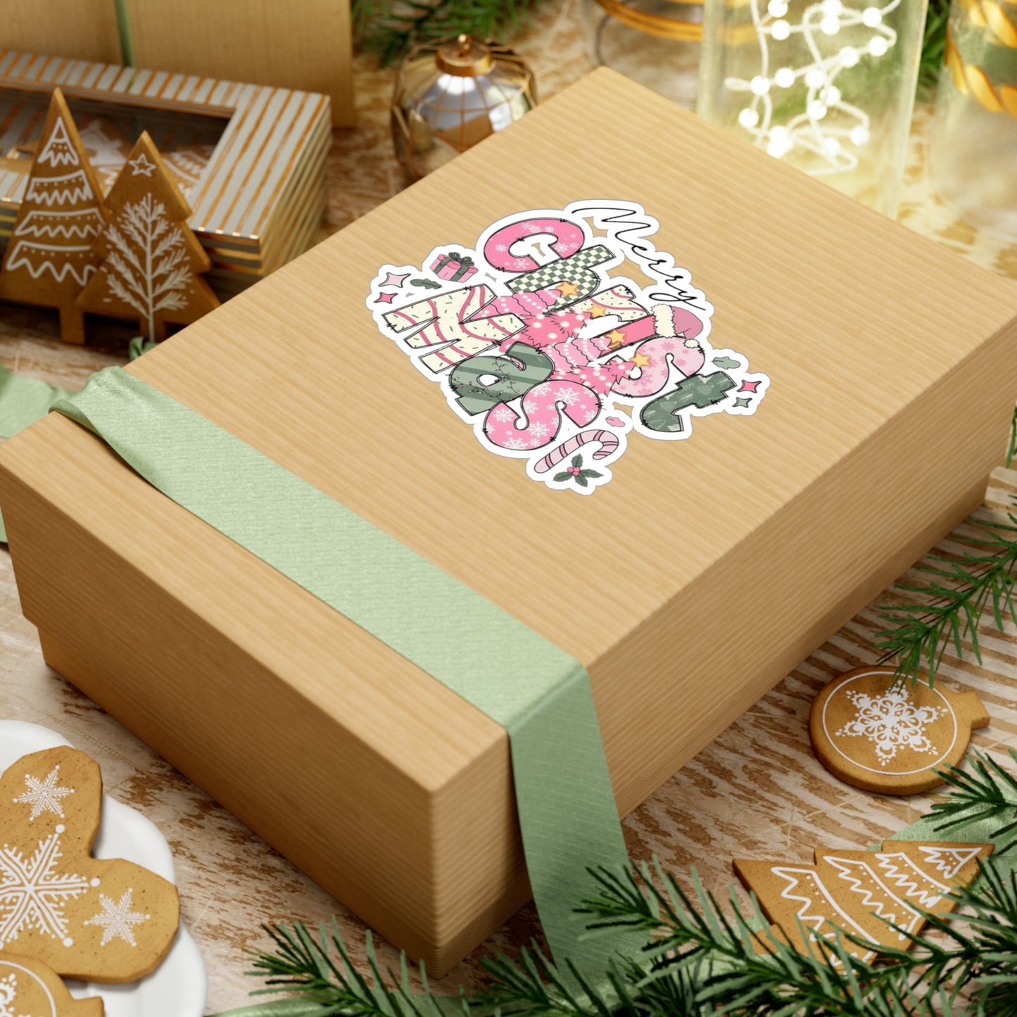 Merry Christmas Kiss-Cut Vinyl Decals, Holiday Stickers for Home Decor, Festive Gifts, Christmas Party Decoration, Seasonal Cheer