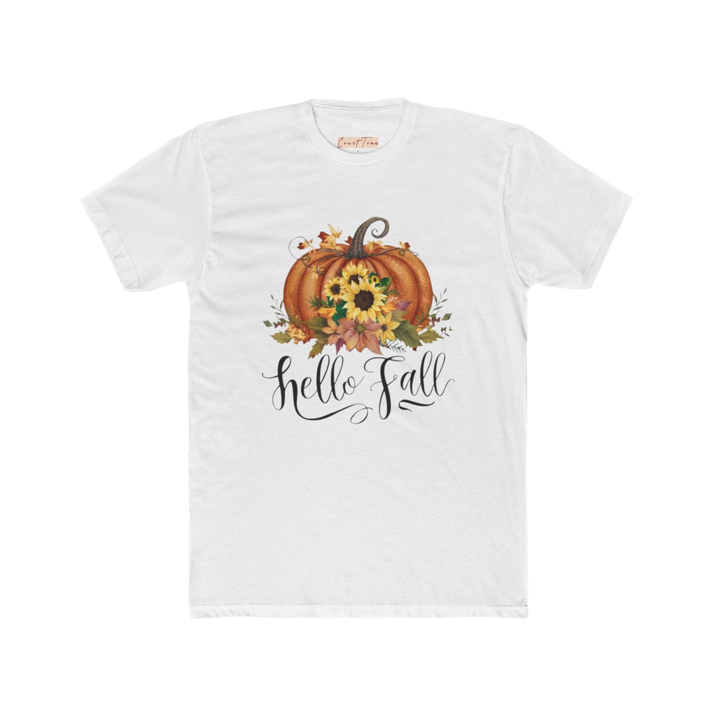 Hello Fall Pumpkin Cotton Crew Tee, Autumn Shirt, Unisex Fall Apparel, Pumpkin Lover Gift, Seasonal T-Shirt, Harvest Celebration Tee