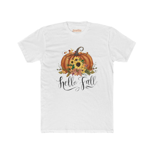 Hello Fall Pumpkin Cotton Crew Tee, Autumn Shirt, Unisex Fall Apparel, Pumpkin Lover Gift, Seasonal T-Shirt, Harvest Celebration Tee