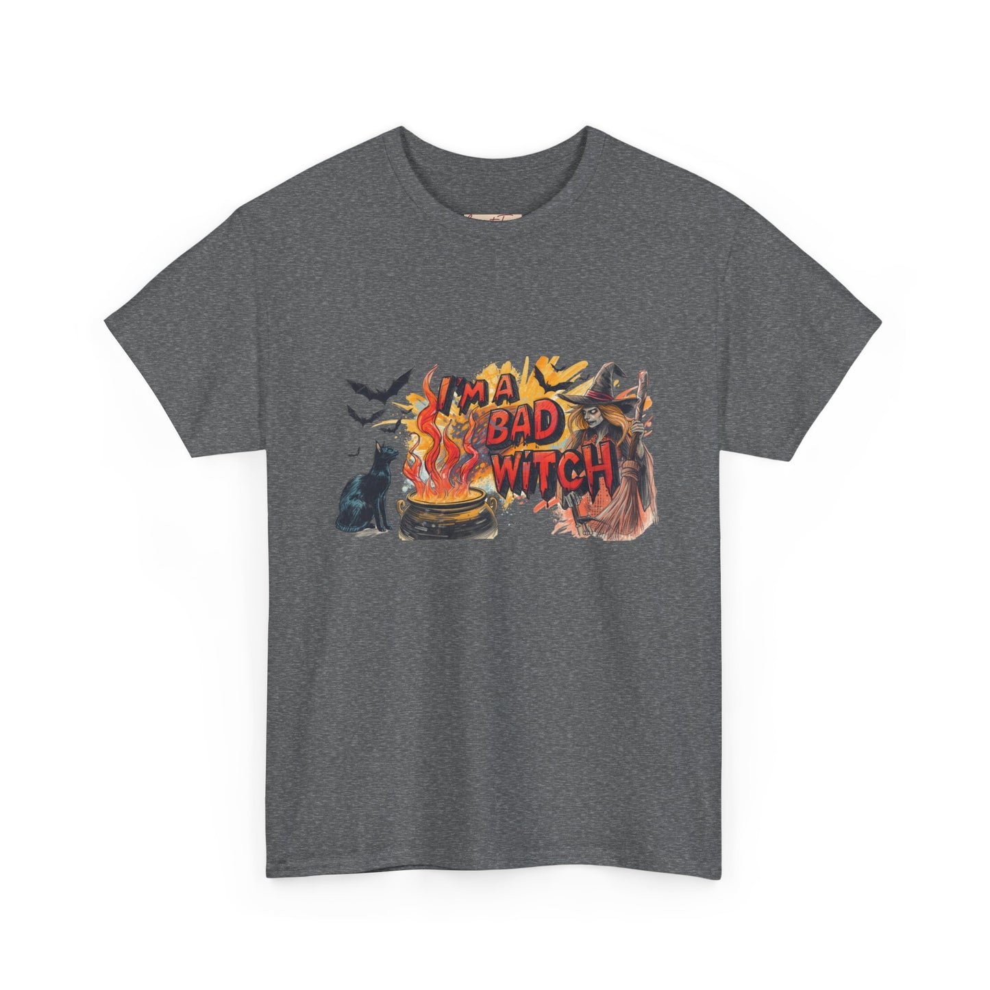 I’m a Bad Witch Unisex Heavy Cotton Tee - Perfect for Halloween, Witchy Fashion, Gifts for Her, Everyday Casual Wear, Magical Spirit
