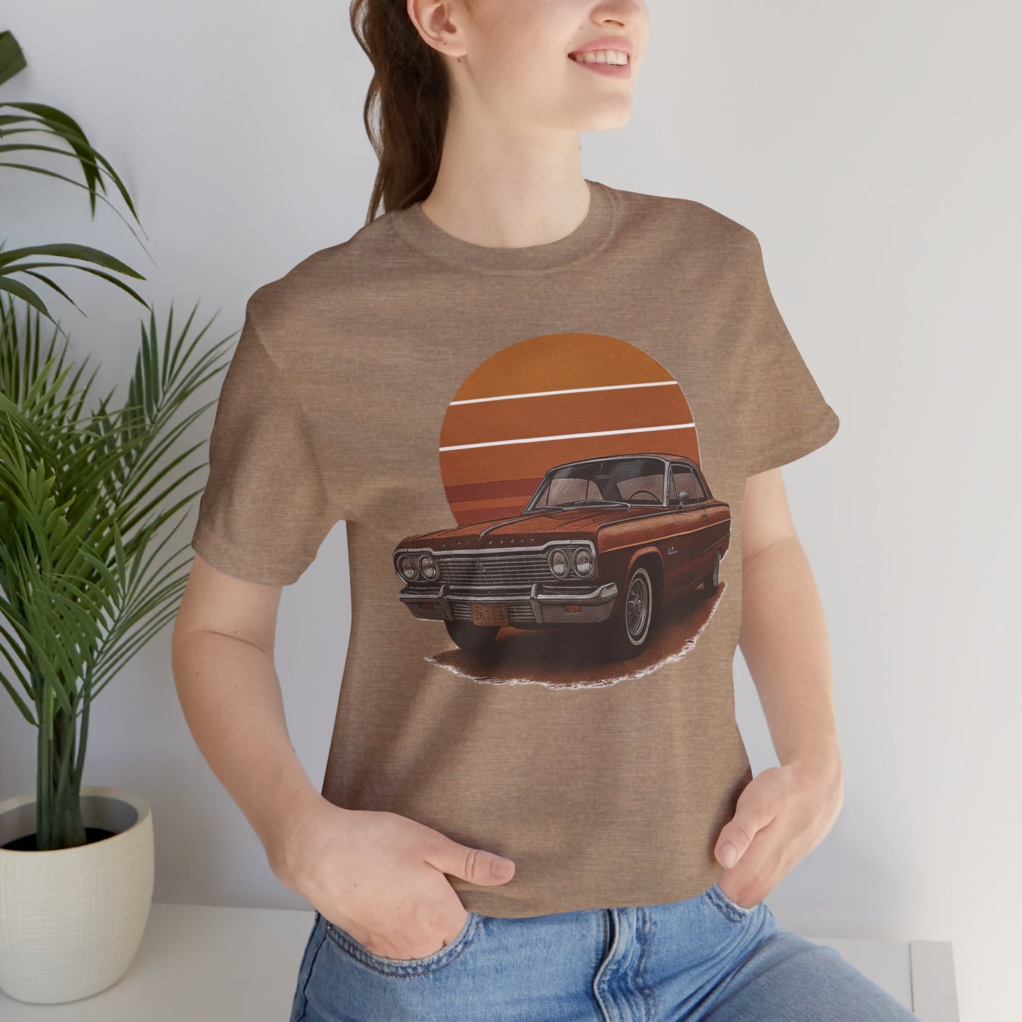 Retro Car Graphic Tee - Vintage Sunset Shirt, Perfect for Car Lovers, Gift for Him, Summer Style, Casual Wear, Unisex Fashion