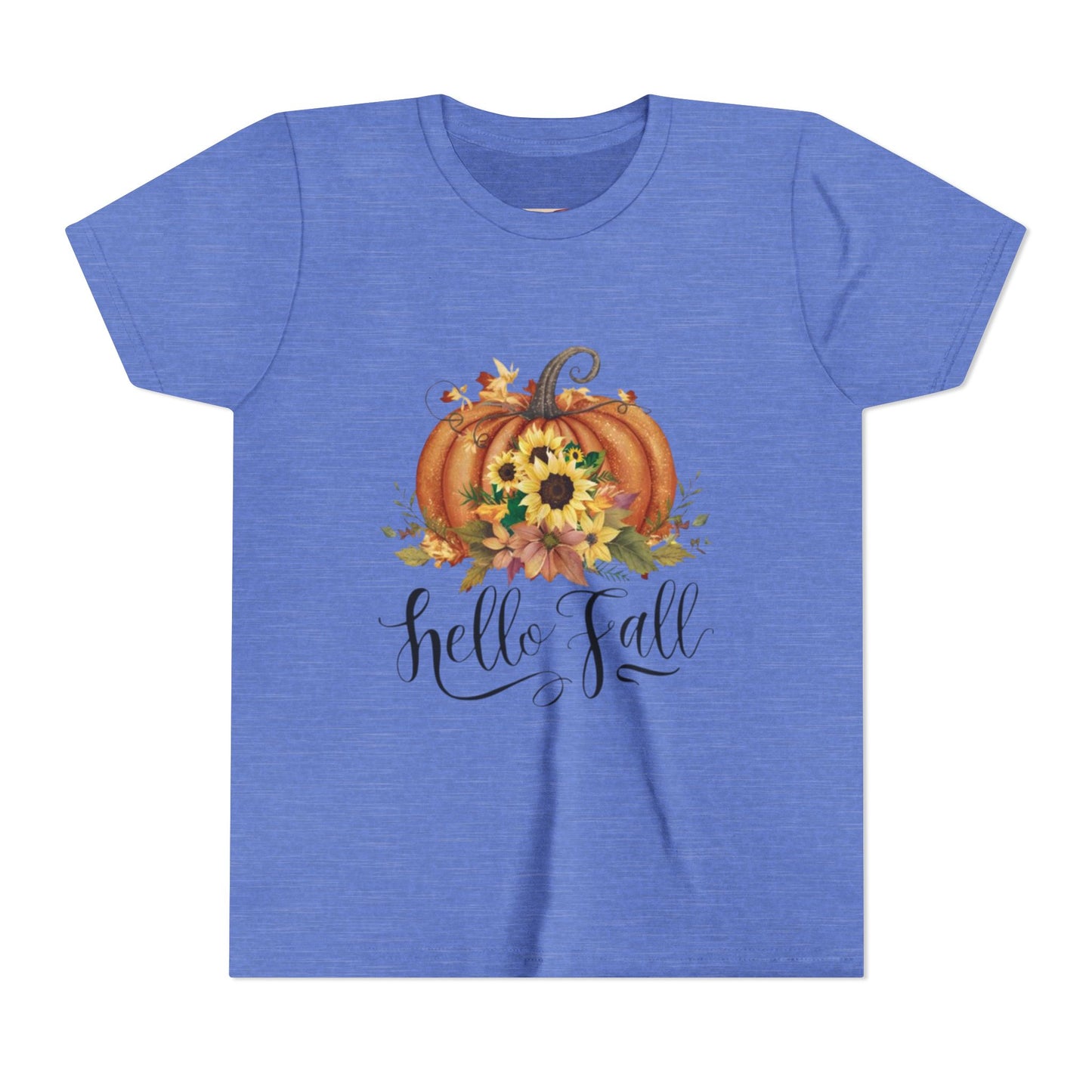 Fall Pumpkin Graphic Youth Tee, Autumn Kids T-Shirt, Hello Fall Shirt, Seasonal Apparel for Kids, Halloween, Thanksgiving Outfit