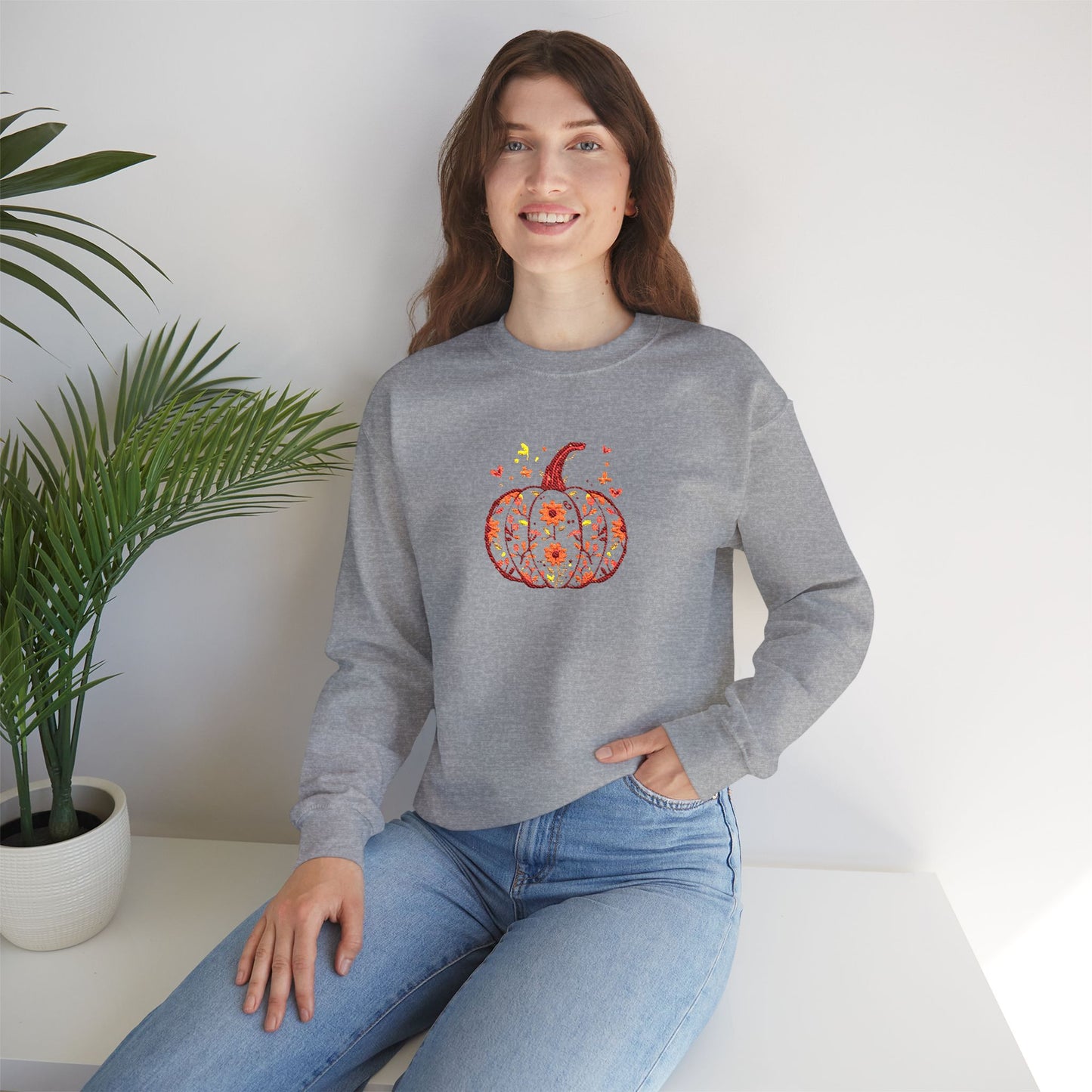 Embroidered Autumn Vibes Pumpkin Sweatshirt