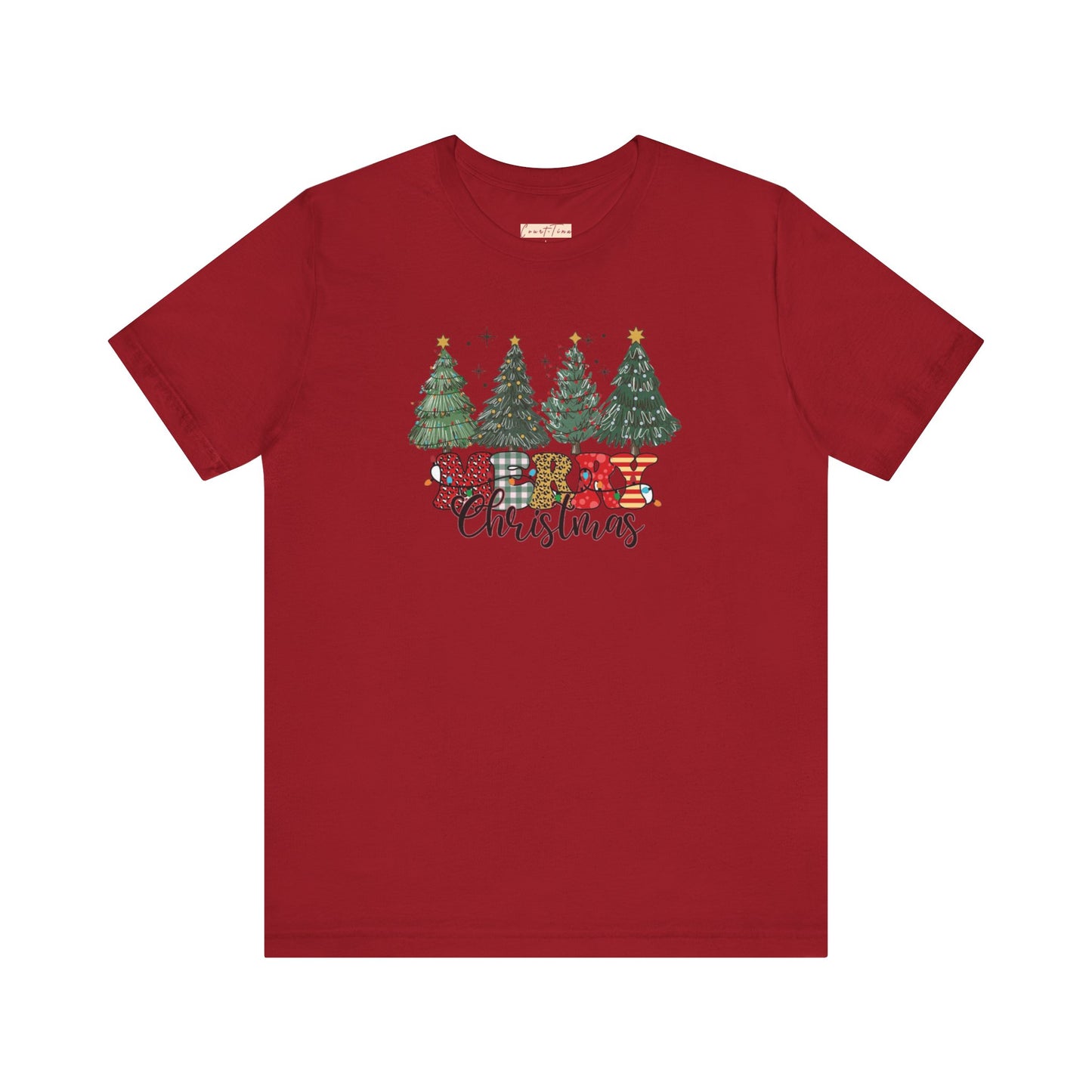 Merry Christmas Unisex Tee, Holiday T-Shirt, Christmas Gift, Festive Apparel, Tree Print Shirt, Seasonal Wear