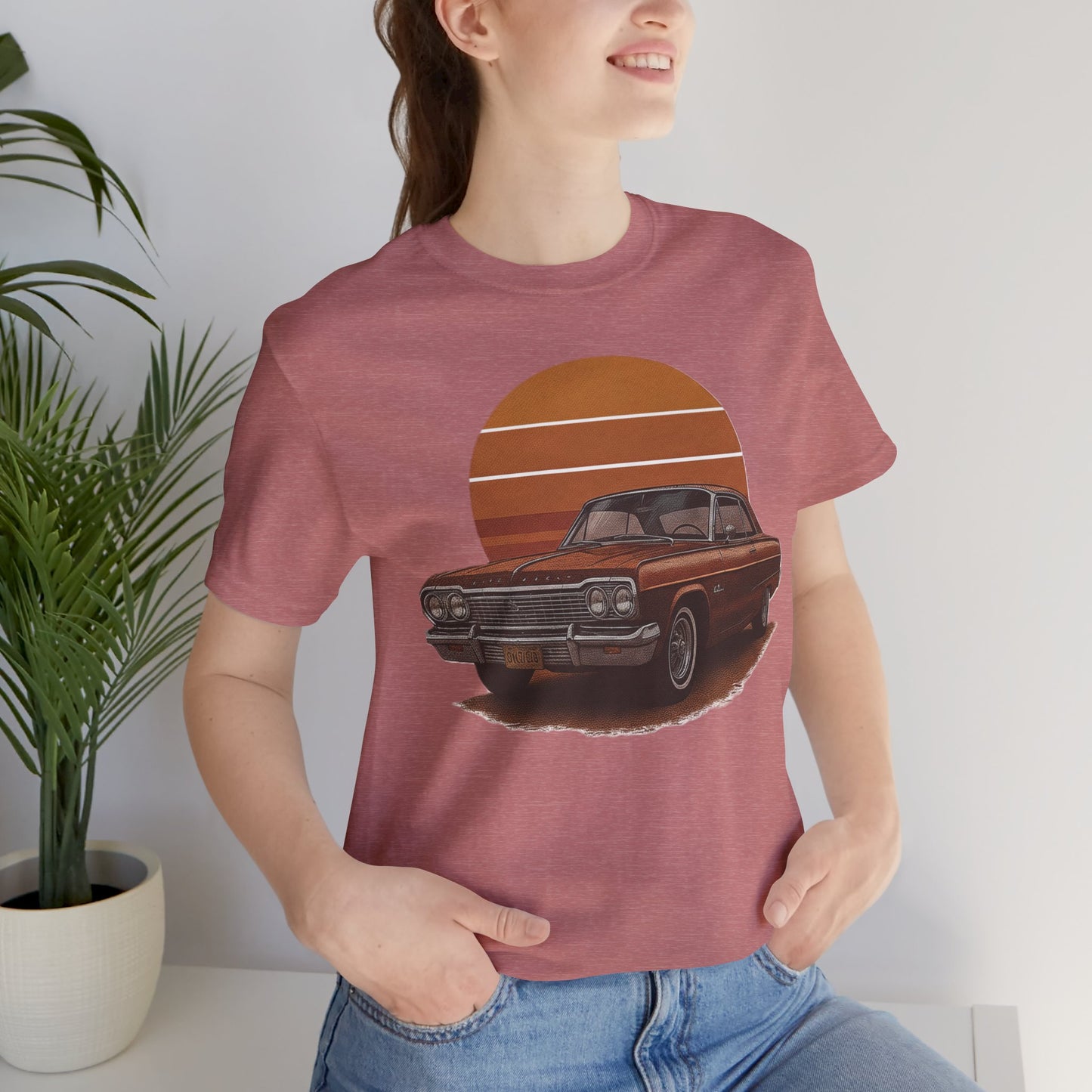 Retro Car Graphic Tee - Vintage Sunset Shirt, Perfect for Car Lovers, Gift for Him, Summer Style, Casual Wear, Unisex Fashion