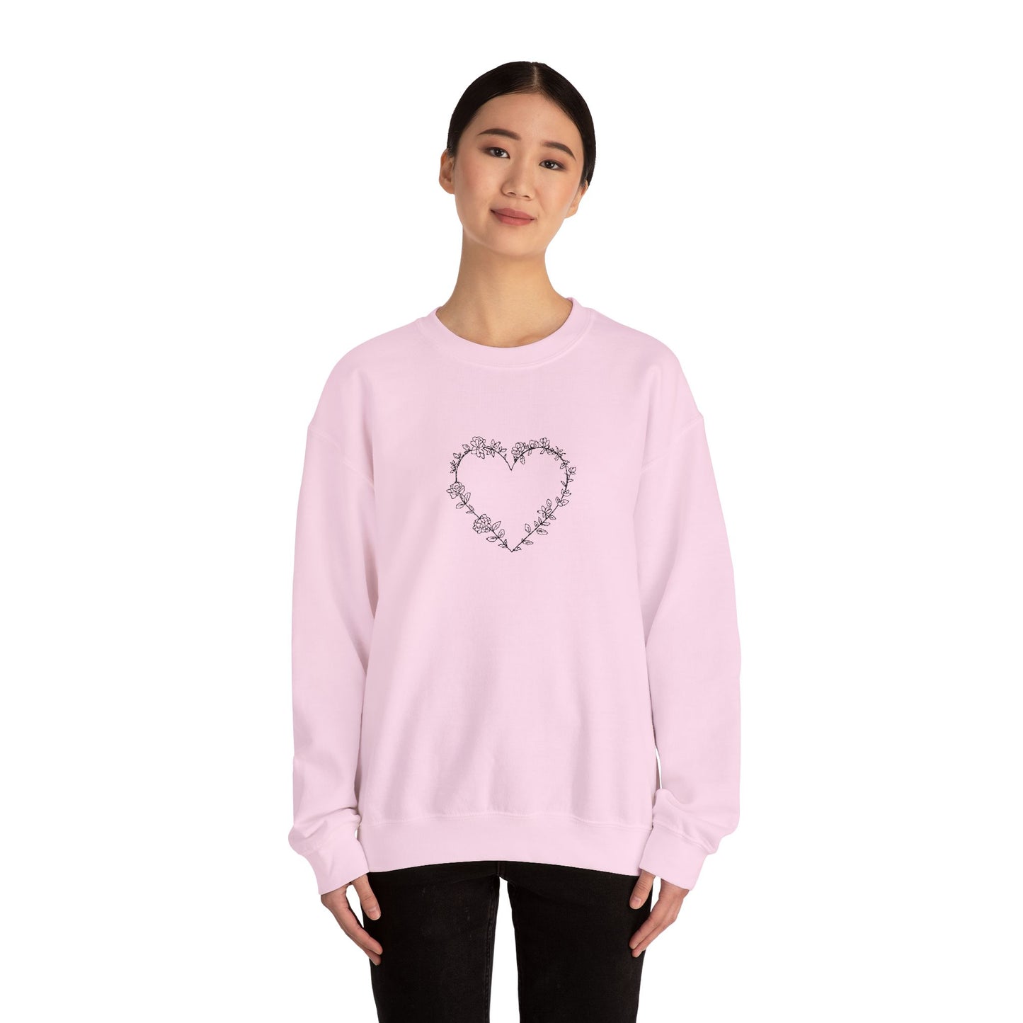 Romantic Floral Heart Sweatshirt, Cozy Gift, Unisex Crewneck, Valentine's Day, Casual Wear, Plant Lover's Gift, Everyday Comfort