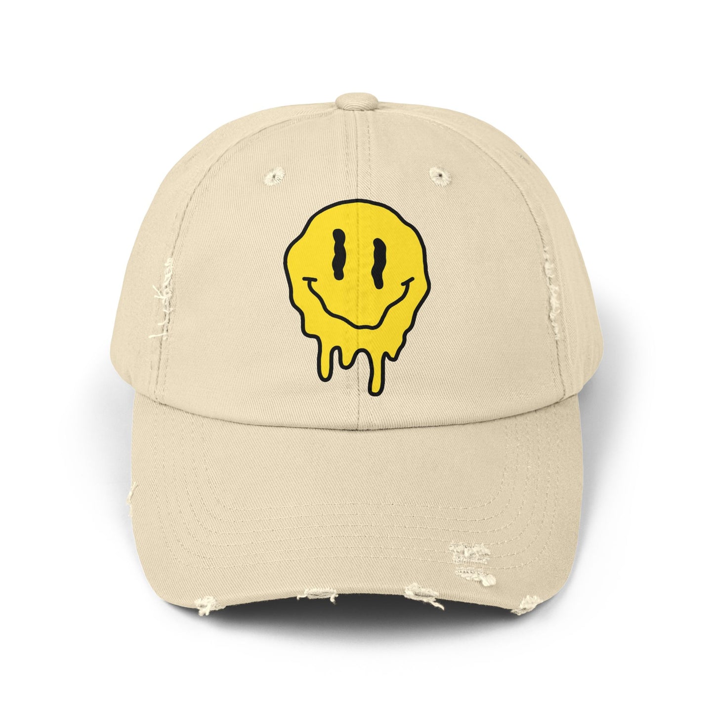 Smiley Face Distressed Cap | Unisex Hat for Casual Wear, Trendy Accessories, Gift Ideas for Friends, Summer Style, Streetwear