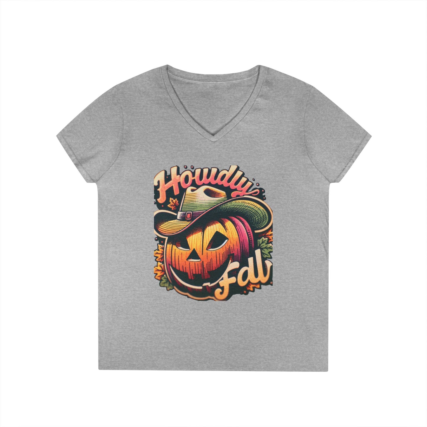 Autumn Pumpkin V-Neck T-Shirt - Fall Decor, Halloween Style, Seasonal Apparel, Gift for Her, Cozy Wardrobe Essential