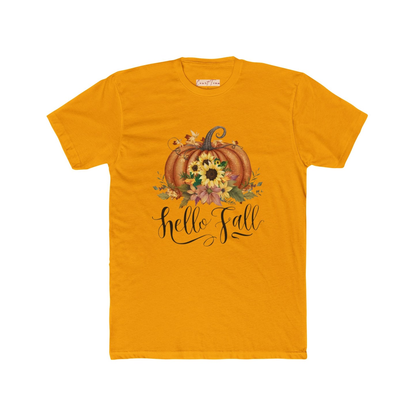 Hello Fall Pumpkin Cotton Crew Tee, Autumn Shirt, Unisex Fall Apparel, Pumpkin Lover Gift, Seasonal T-Shirt, Harvest Celebration Tee