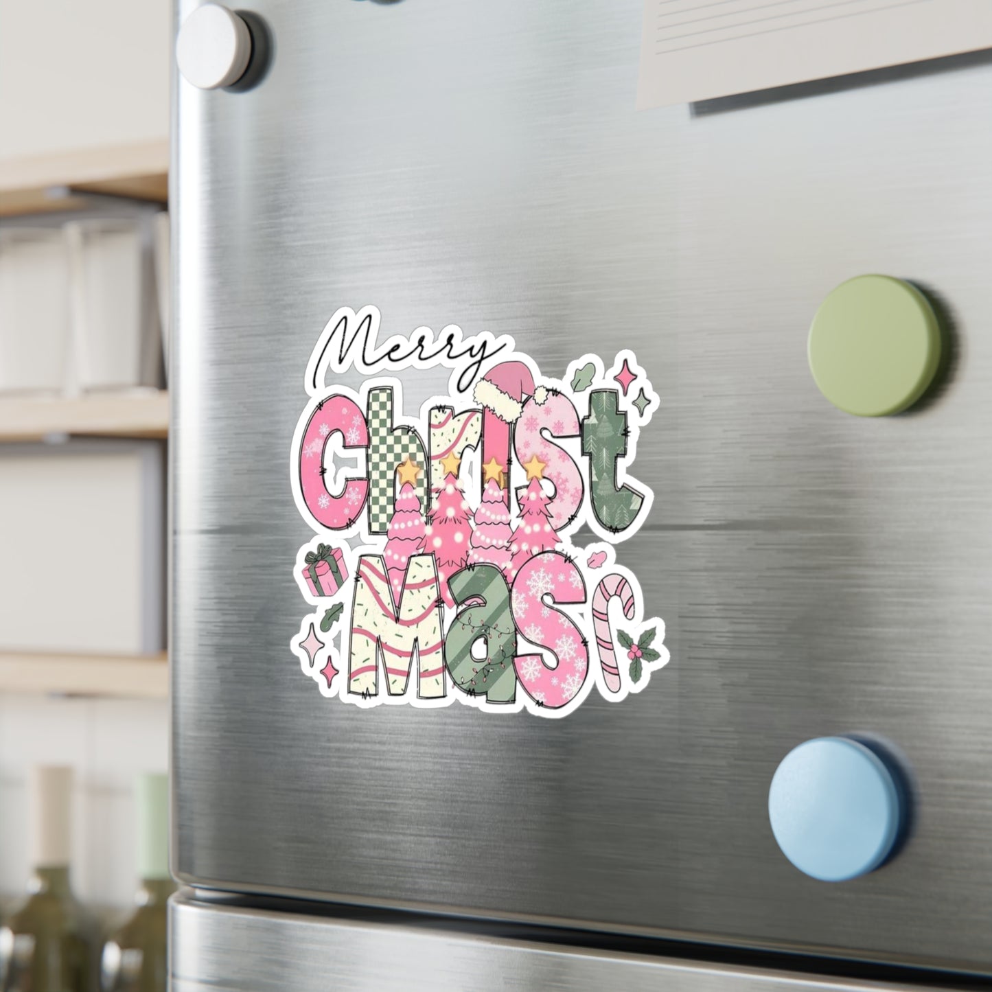 Merry Christmas Kiss-Cut Vinyl Decals, Holiday Stickers for Home Decor, Festive Gifts, Christmas Party Decoration, Seasonal Cheer