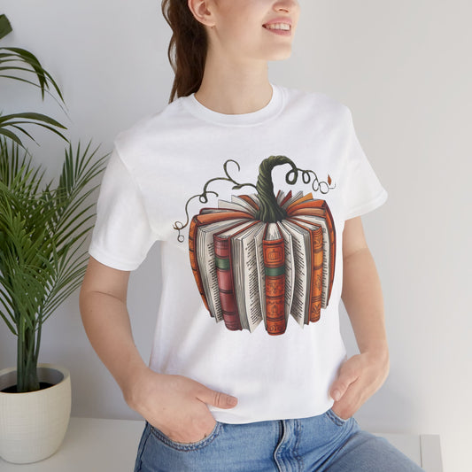 Fall Pumpkin Books Unisex Tee - Cozy Autumn T-Shirt for Book Lovers
