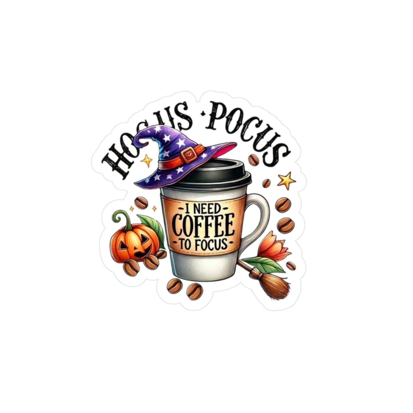 Halloween Coffee Kiss-Cut Vinyl Decals | Hocus Pocus Stickers