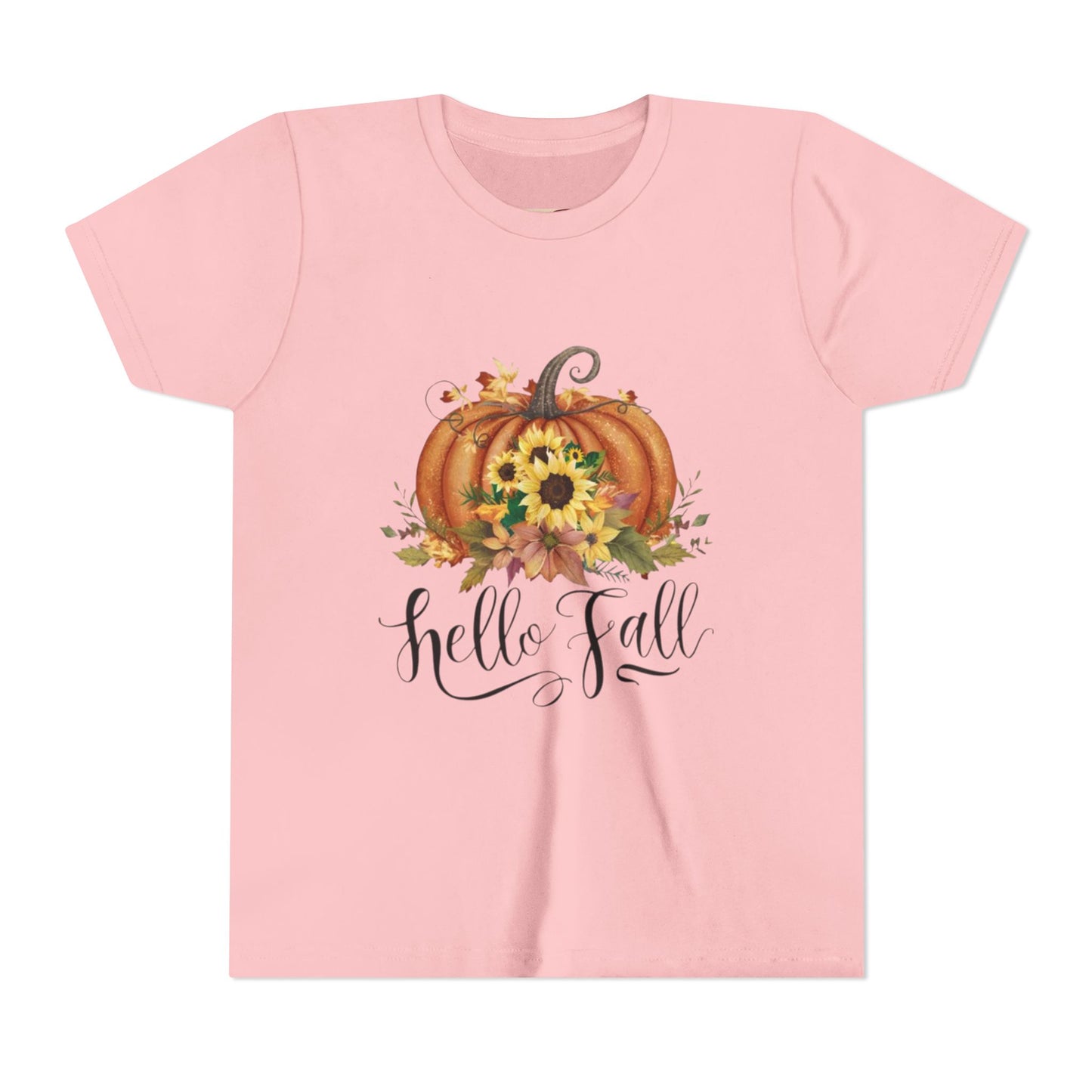 Fall Pumpkin Graphic Youth Tee, Autumn Kids T-Shirt, Hello Fall Shirt, Seasonal Apparel for Kids, Halloween, Thanksgiving Outfit