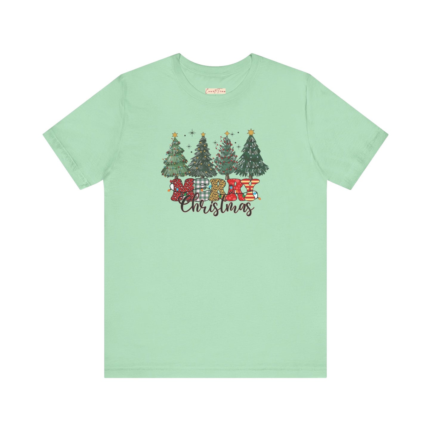 Merry Christmas Unisex Tee, Holiday T-Shirt, Christmas Gift, Festive Apparel, Tree Print Shirt, Seasonal Wear