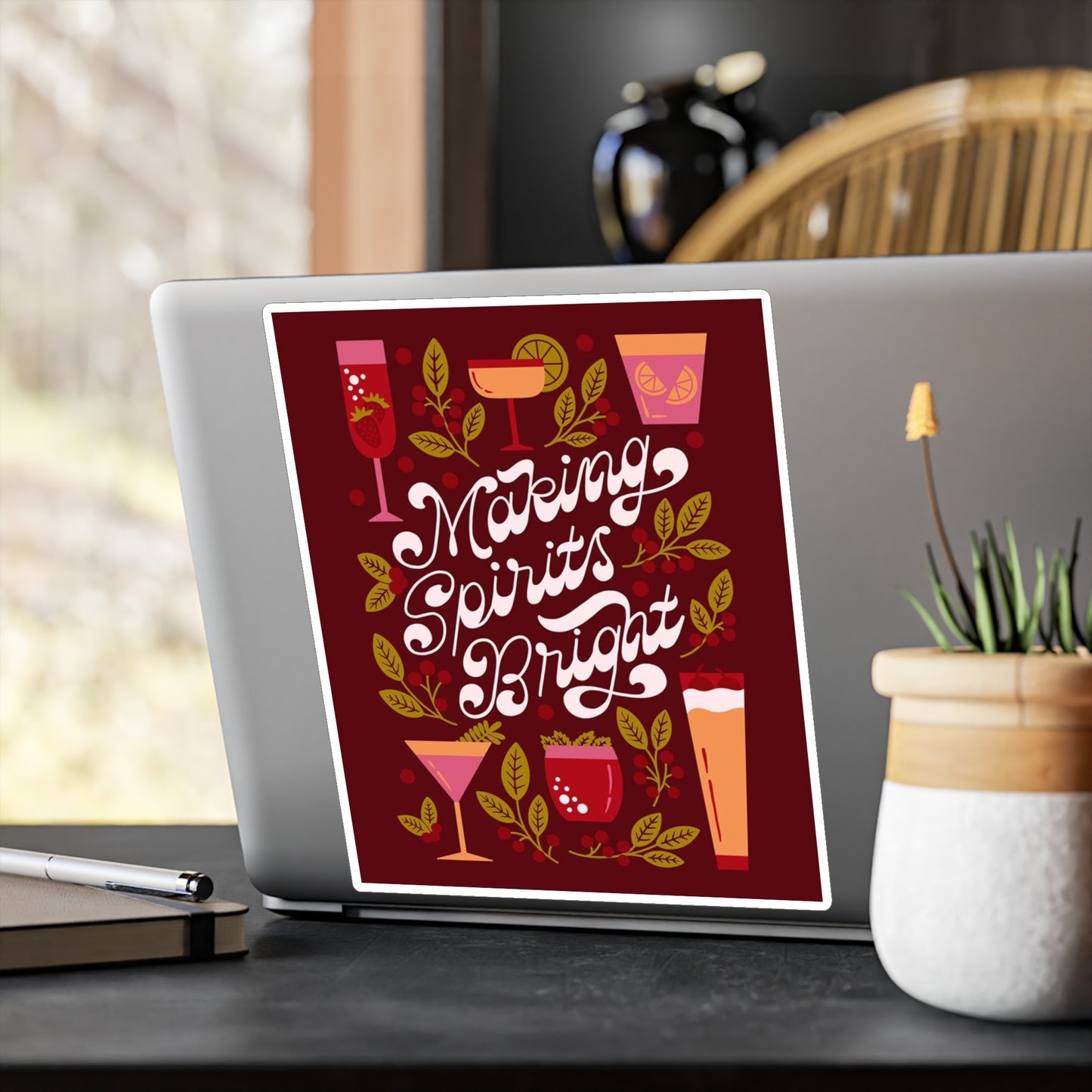 Festive Kiss-Cut Vinyl Decals | Making Spirits Bright Stickers for Party Decor, Holiday Gifts, Bar Decor, Home Decor, and Celebrations