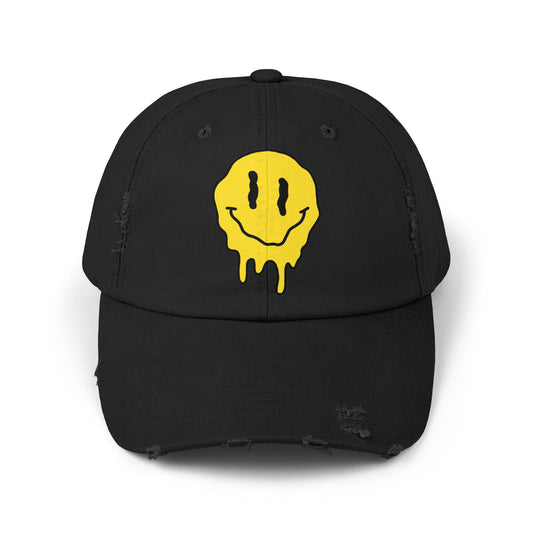 Smiley Face Distressed Cap | Unisex Hat for Casual Wear, Trendy Accessories, Gift Ideas for Friends, Summer Style, Streetwear