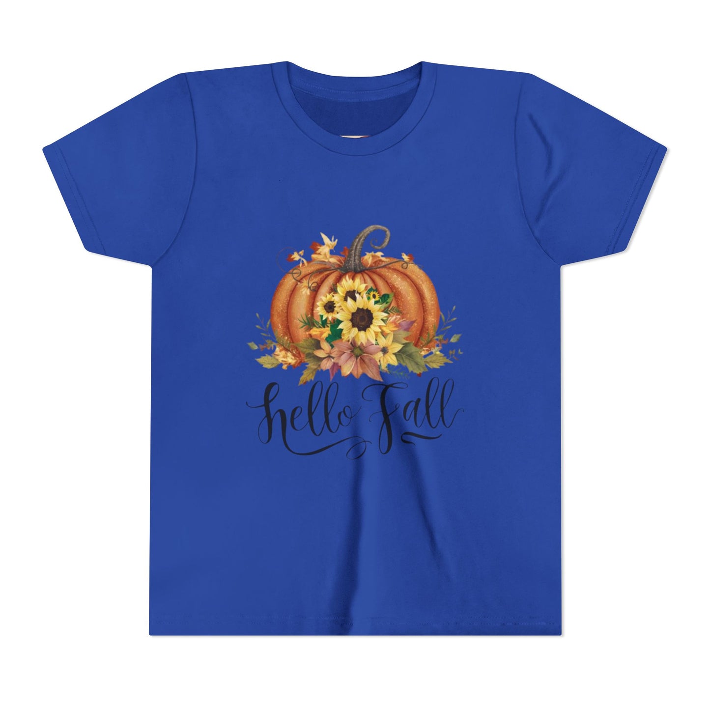 Fall Pumpkin Graphic Youth Tee, Autumn Kids T-Shirt, Hello Fall Shirt, Seasonal Apparel for Kids, Halloween, Thanksgiving Outfit