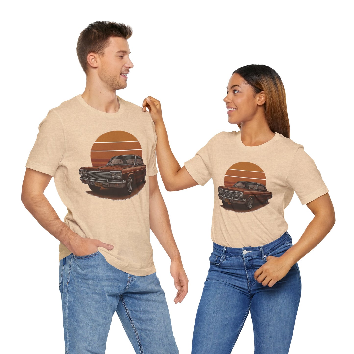 Retro Car Graphic Tee - Vintage Sunset Shirt, Perfect for Car Lovers, Gift for Him, Summer Style, Casual Wear, Unisex Fashion