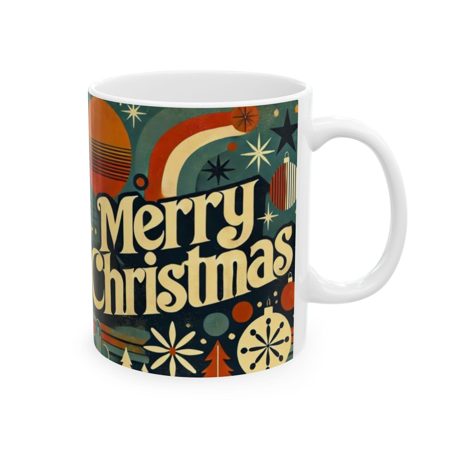 Vintage Retro Merry Christmas Ceramic Mug - Festive Drinkware for Holiday Cheer, Gift for Coffee Lovers, Christmas Celebration, 11oz & 15oz