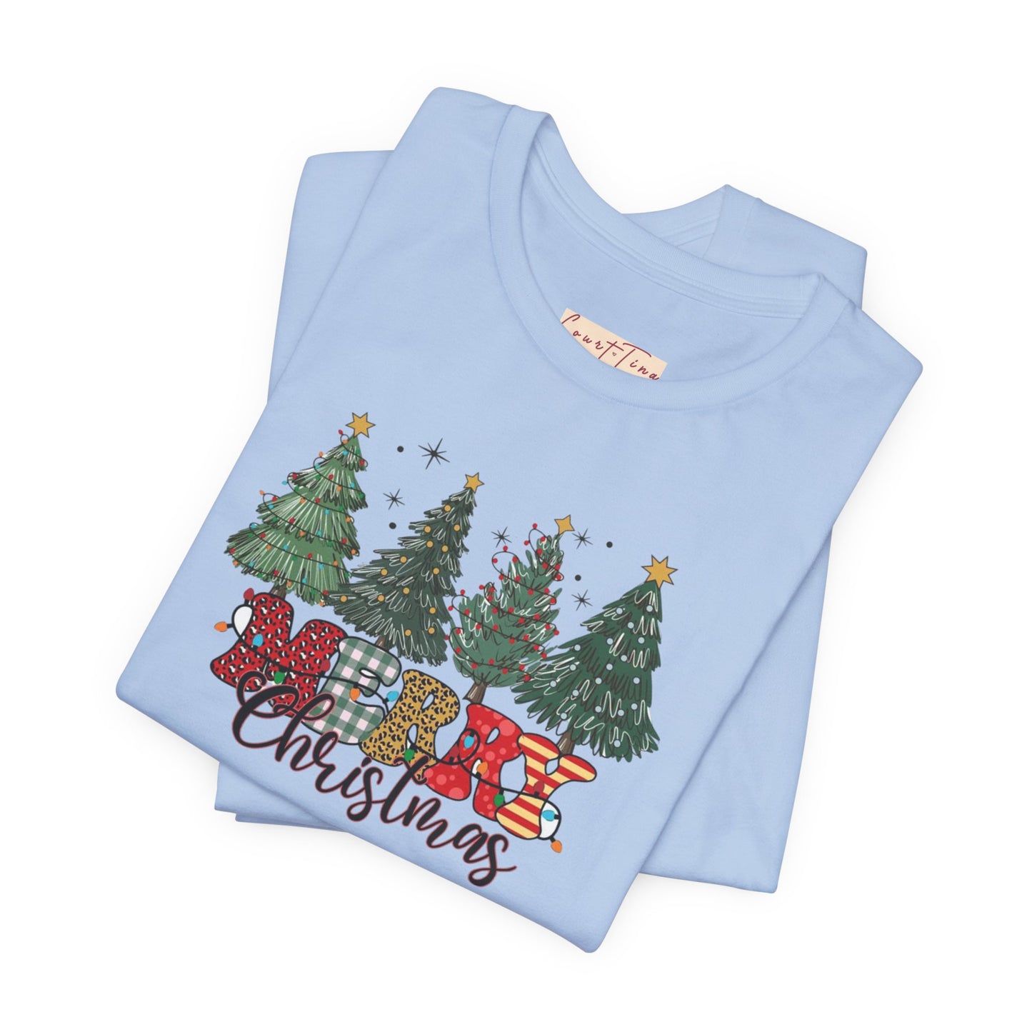 Merry Christmas Unisex Tee, Holiday T-Shirt, Christmas Gift, Festive Apparel, Tree Print Shirt, Seasonal Wear
